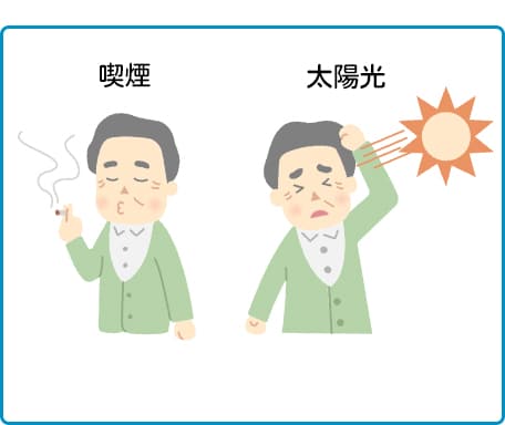 危険因子 喫煙 太陽光 加齢 高脂肪食 肥満 抗酸化物質の摂取不足