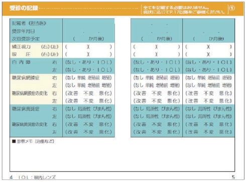 糖尿病眼手帳のサンプル